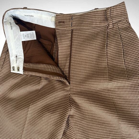 Favorite Daughter Size 10 Plaid‎ Toffee Houndstooth Trouser Wide Leg Pants Work - Picture 5 of 12